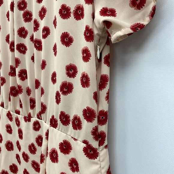 Crescent Floral Short Sleeve Shirt Cocktail Party Mini Dress Boho Cream Medium - Picture 6 of 9